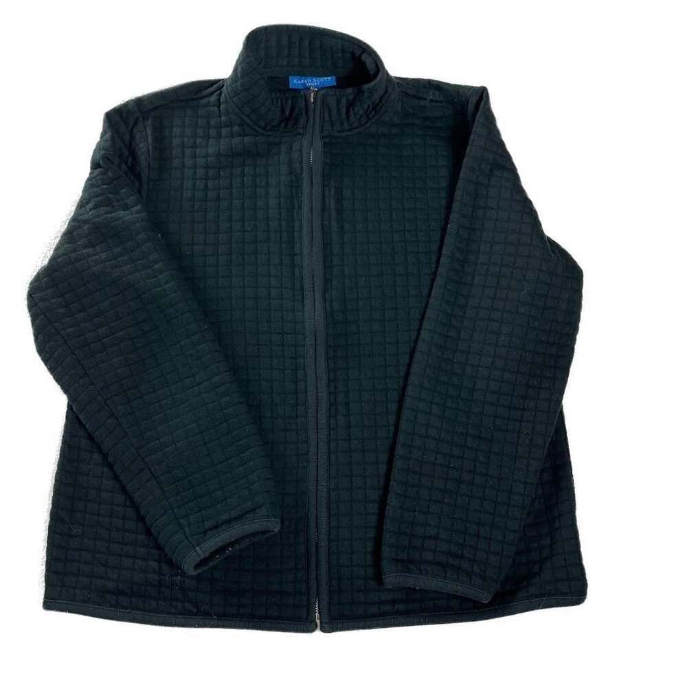 Karen Scott Sport charcoal quilted full‎ zip jacket L minimalist casual outdoor